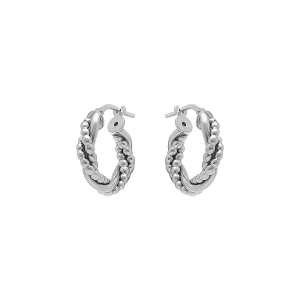 CRÉOLES ARGENT RHODIÉ 10MM TRESSE AVEC FIL BOULES