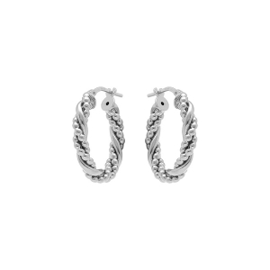 CRÉOLES ARGENT RHODIÉ OVALE 15MM TRESSE FIL BOULES
