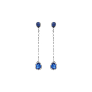 BOUCLES D'OREILLES TIGE ARGENT RHODIÉ PENDANTE GOUTTES OXYDE BLEU FONCÉ CONTOUR OXYDES BLANCS