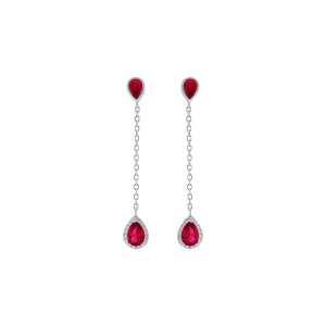 BOUCLES D'OREILLES TIGE ARGENT RHODIÉ PENDANTE GOUTTES OXYDE ROUGE CONTOUR OXYDES BLANCS