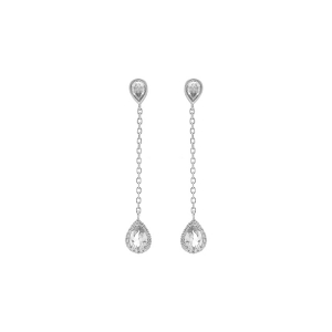 BOUCLES D'OREILLES TIGE ARGENT RHODIÉ PENDANTE GOUTTES OXYDE BLANCS CONTOUR OXYDES BLANCS