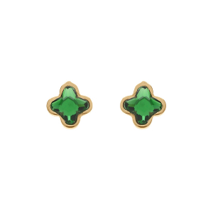 BOUCLES D'OREILLES TIGE ARGENT DORÉ TREFLE CRISTAL VERT