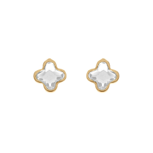 BOUCLES D'OREILLES TIGE ARGENT DORÉ TREFLE CRISTAL BLANC