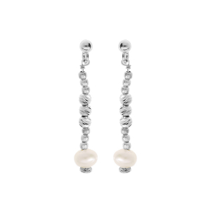 BOUCLES D'OREILLES TIGE ARGENT RHODIÉ BOULES DIAMANTÉES AVEC 1 PERLE DE CULTURE D'EAU DOUCE BLANCHE