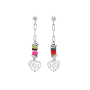 BOUCLES D'OREILLES TIGE ARGENT RHODIÉ COCKTAIL COULEURS MOTIF COEUR