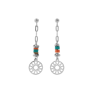BOUCLES D'OREILLES TIGE  ARGENT RHODIÉ COCKTAIL COULEURS MOTIF MANDALA