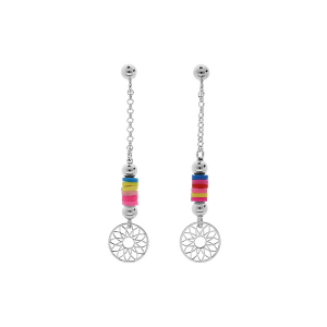 BOUCLES D'OREILLES TIGE ARGENT RHODIÉ COCKTAIL COULEURS MOTIF MANDALA