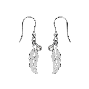 BOUCLES D'OREILLES CROCHET ARGENT RHODIÉ PLUME 1 OXYDE BLANC SERTI CLOS