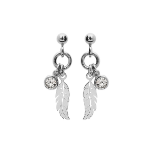 BOUCLES D'OREILLES TIGE ARGENT RHODIÉ PLUME ET 1 OXYDE BLANC SERTI CLOS