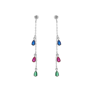 BOUCLES D'OREILLES TIGE ARGENT RHODIÉ PENDANTE OXYDES MULTICOULEURS SERTIS