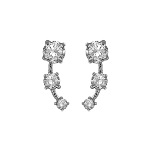 BOUCLES D'OREILLES TIGE ARGENT RHODIÉ PENDANTES 3 PIERRES RONDES BLANCHES SYNTHETIQUE