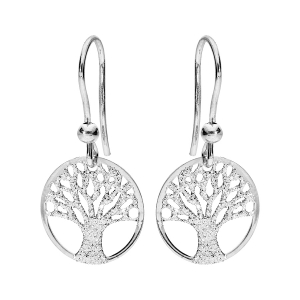 BOUCLES D'OREILLES CROCHET ARGENT RHODIÉ ARBRE DE VIE GRANITÉ 15MM