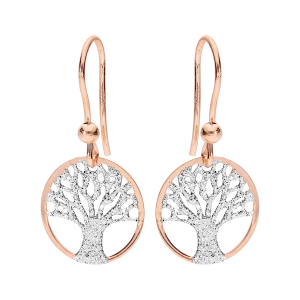 BOUCLES D'OREILLES CROCHET ARGENT ET DORURE ROSE ARBRE DE VIE GRANITÉ 15MM