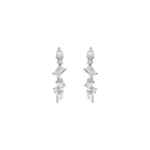 BOUCLES D'OREILLES TIGE ARGENT RHODIÉ PENDANTE 4 OXYDES BLANCS SERTIS