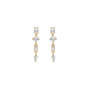 BOUCLES D'OREILLES TIGE ARGENT DORÉ PENDANTE OXYDES BLANCS SERTIS