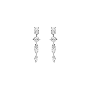 BOUCLES D'OREILLES TIGE ARGENT RHODIÉ PENDANTE OXYDES BLANCS SERTIS