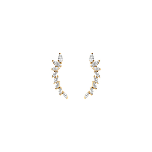 BOUCLES D'OREILLES TIGE ARGENT DORÉ PENDANTES OXYDES BLANCS SERTIS