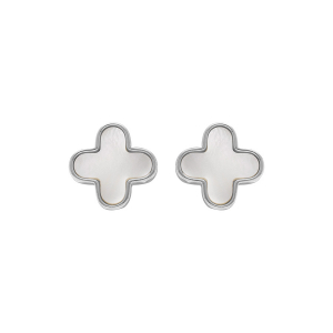BOUCLES D'OREILLES ARGENT RHODIÉ FLEUR NACRE BLANCHE