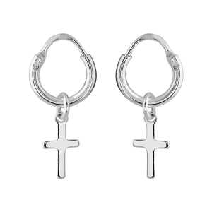 BOUCLES D'OREILLES ARGENT RHODIÉ PETITE CREOLE MOTIF CROIX