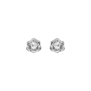 BOUCLES D'OREILLES TIGE ARGENT RHODIÉ FLEUR 8.2MM OXYDE TAILLÉ EN ROSE BLANCS SERTIS