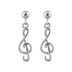 BOUCLES D'OREILLES TIGE ARGENT RHODIÉ CLEF DE SOL PENDANTE