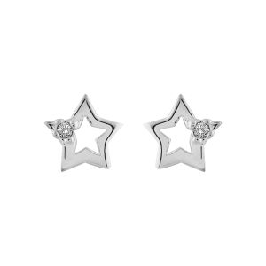 BOUCLES D'OREILLES TIGE ARGENT ETOILE PETITE PIERRE BLANCHE SYNTHETIQUE