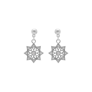 BOUCLES D'OREILLES TIGE ARGENT RHODIÉ PENDANTE ETOILE OXYDES BLANCS SERTIS