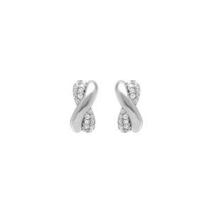 BOUCLES D'OREILLES TIGE ARGENT RHODIÉ CROISÉE OXYDES BLANCS SERTIS