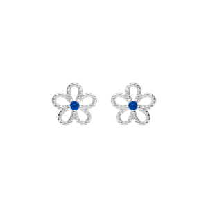 BOUCLES D'OREILLES TIGE ARGENT RHODIÉ FLEUR  AJOURÉE OXYDE BLEU