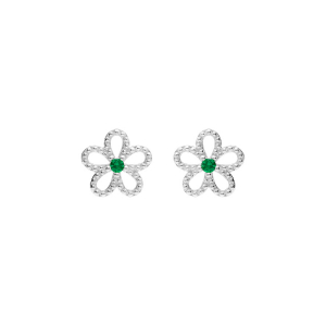 BOUCLES D'OREILLES TIGE ARGENT RHODIÉ FLEUR  AJOURÉE OXYDE VERT