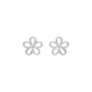 BOUCLES D'OREILLES TIGE ARGENT RHODIÉ FLEUR  AJOURÉE OXYDE BLANC