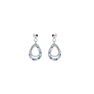 BOUCLES D'OREILLES TIGE ARGENT RHODIÉ GOUTTE OXYDES BLEUS ET BLANCS SERTIS