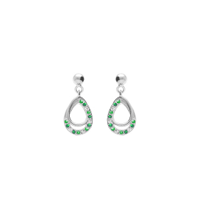 BOUCLES D'OREILLES TIGE ARGENT RHODIÉ GOUTTE OXYDES VERTS ET BLANCS SERTIS