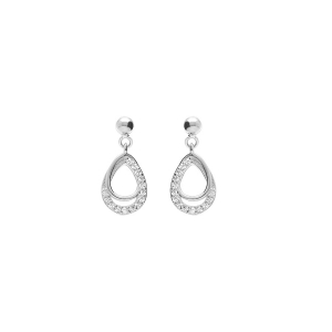 BOUCLES D'OREILLES TIGE ARGENT RHODIÉ GOUTTE OXYDES BLANCS SERTIS