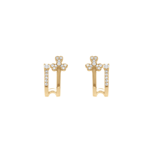 BOUCLES D'OREILLES TIGE ARGENT DORÉ AVEC FLEUR OXYDES BLANCS SERTIS