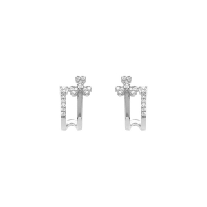 BOUCLES D'OREILLES TIGE ARGENT RHODIÉ AVEC FLEUR OXYDES BLANCS SERTIS