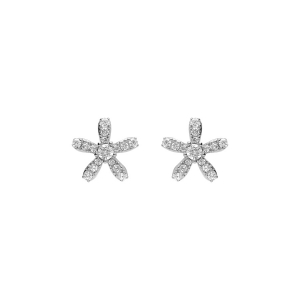 BOUCLES D'OREILLES ARGENT RHODIÉ FLEUR OXYDES BLANCS SERTIS