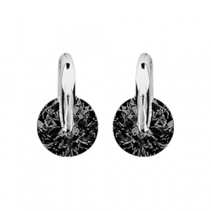 BOUCLES D'OREILLES TIGE ARGENT RHODIÉ RONDE PIERRE NOIRE SYNTH
