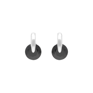 BOUCLES D'OREILLES TIGE ARGENT RHODIÉ RONDE PIERRE NOIRE SYNTH