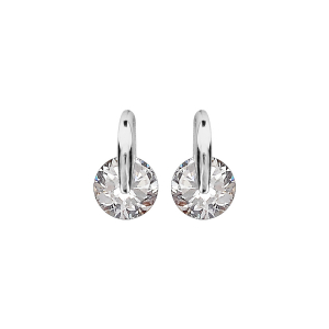 BOUCLES D'OREILLES TIGE ARGENT RHODIÉ RONDE PIERRE BLANCHE SYNTHETIQUE