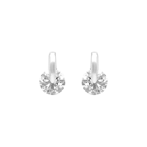 BOUCLES D'OREILLES TIGE ARGENT RHODIÉ RONDE PIERRE BLANCHE SYNTHETIQUE