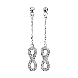 BOUCLES D'OREILLES TIGE ARGENT RHODIÉ PENDANTE FORME HUIT (INFINI) PIERRES BLANCHES SYNTHETIQUE