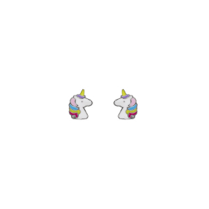 BOUCLES D'OREILLES TIGE ARGENT RHODIÉ TETE LICORNE MULTICOLORE