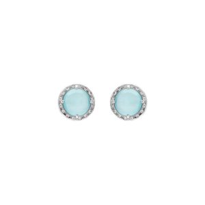 BOUCLES D'OREILLES TIGE ARGENT RHODIÉ CABOCHON BLEU CIEL