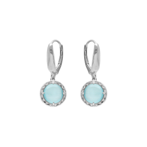 BOUCLES D'OREILLES DORMEUSE ARGENT RHODIÉ CABOCHON BLEU CIEL