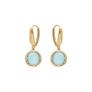 BOUCLES D'OREILLES DORMEUSE  ARGENT DORÉ CABOCHON BLEU CIEL