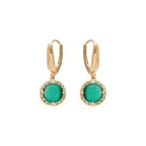 BOUCLES D'OREILLES DORMEUSE ARGENT DORÉ CABOCHON VERT FONCÉ