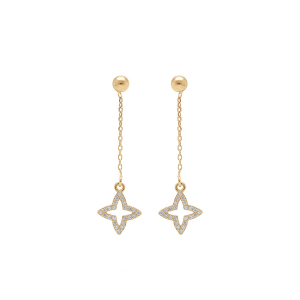 BOUCLES D'OREILLES TIGE ARGENT DORÉ ETOILE OXYDES BLANCS SERTIS