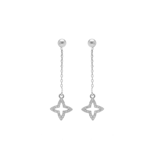 BOUCLES D'OREILLES TIGE ARGENT ETOILE OXYDES BLANCS SERTIS