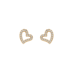 BOUCLES D'OREILLES TIGE ARGENT DORÉ COEUR OXYDES BLANCS SERTIS